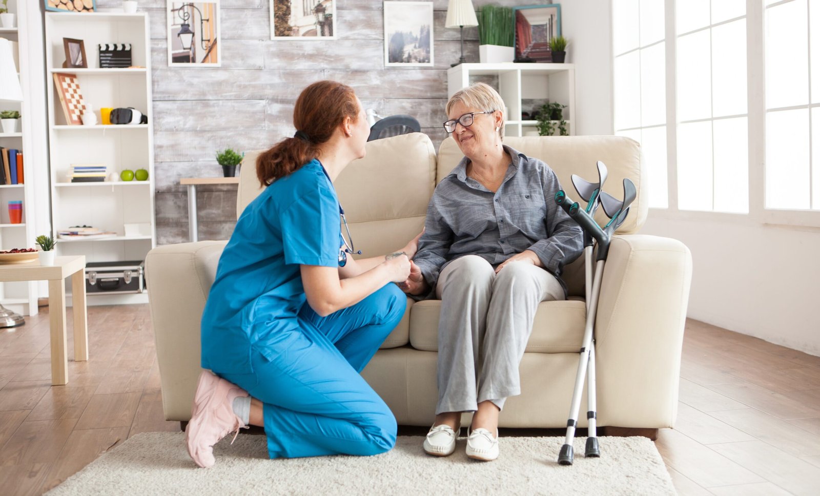 Happy old woman in a nursing home