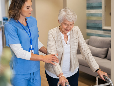 nurse for care helping old women